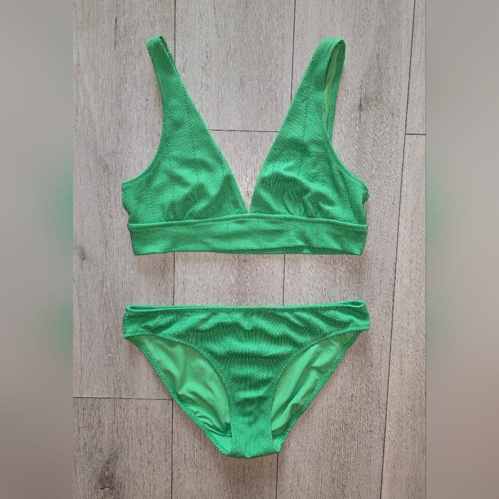 Aerie Vivid Green Textured Bikini Set